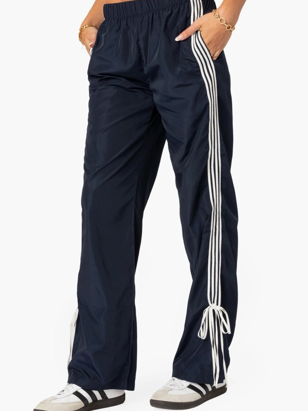 Edikted Remy Tie Sporty Track Pants Navy size Medium